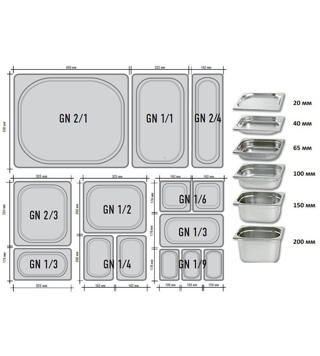 Гастроемкость GN 1/6 х 150 мм с крышкой, 5 шт ProHotel
