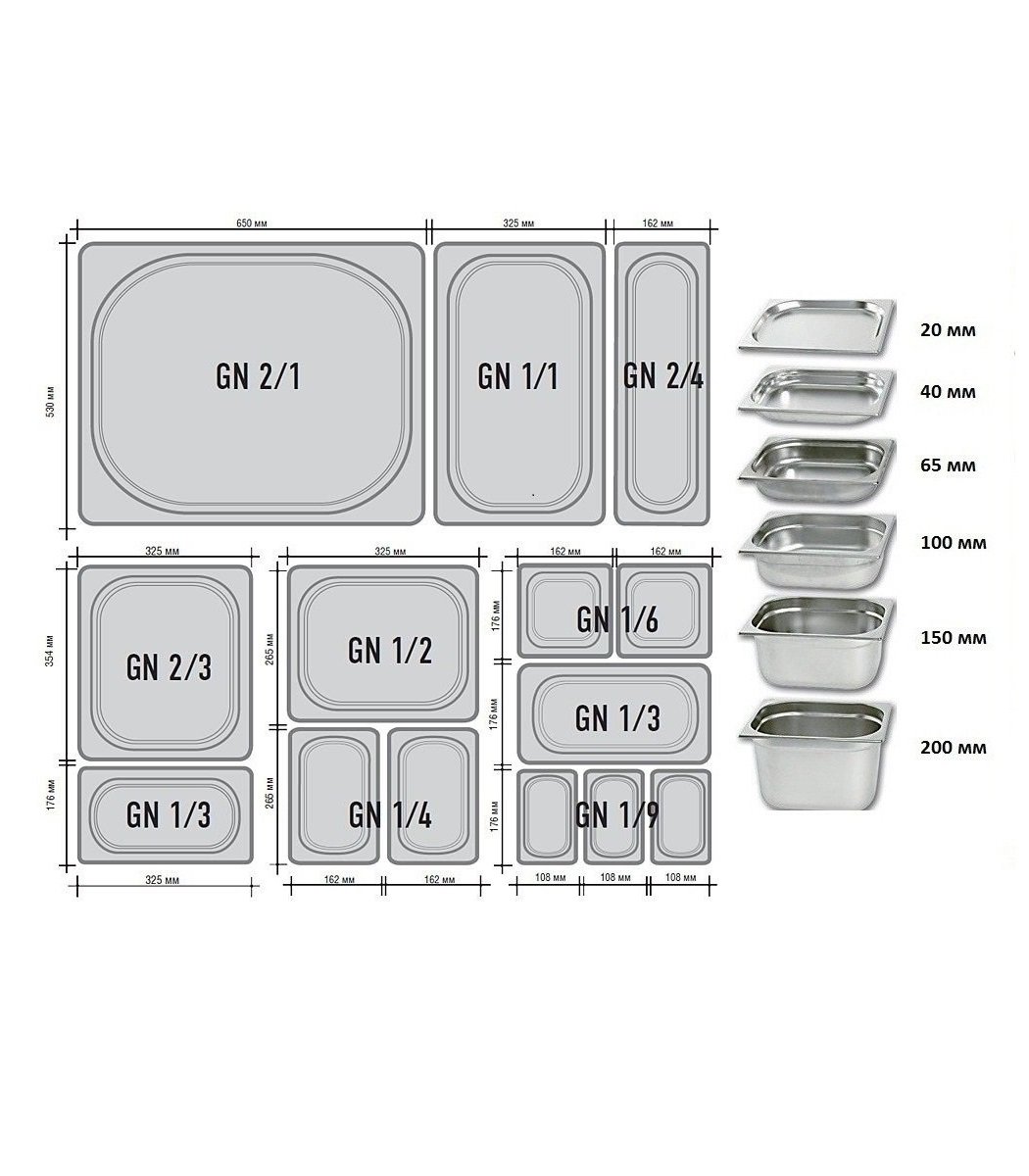 Гастроемкость (1/3х4) H=4 см L=32.7 см B=17.6 см, 4 шт Luxstahl