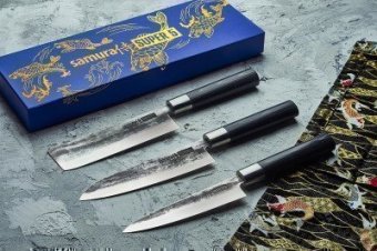 Набор: 3 кухонных ножа (23, 43, 95), гвоздичное масло, салфетка Super 5 Samura SP5-0220C/Y