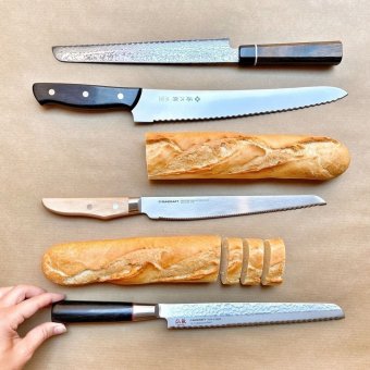 Кухонный нож для нарезки хлеба Tojiro, рукоять дерево F-687