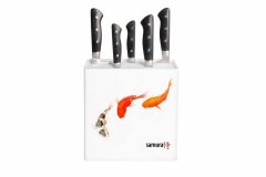 Подставка пластиковая универсальная для ножей "Samura", 230x225x82 мм (белая, рыбы) KBH-101F/K